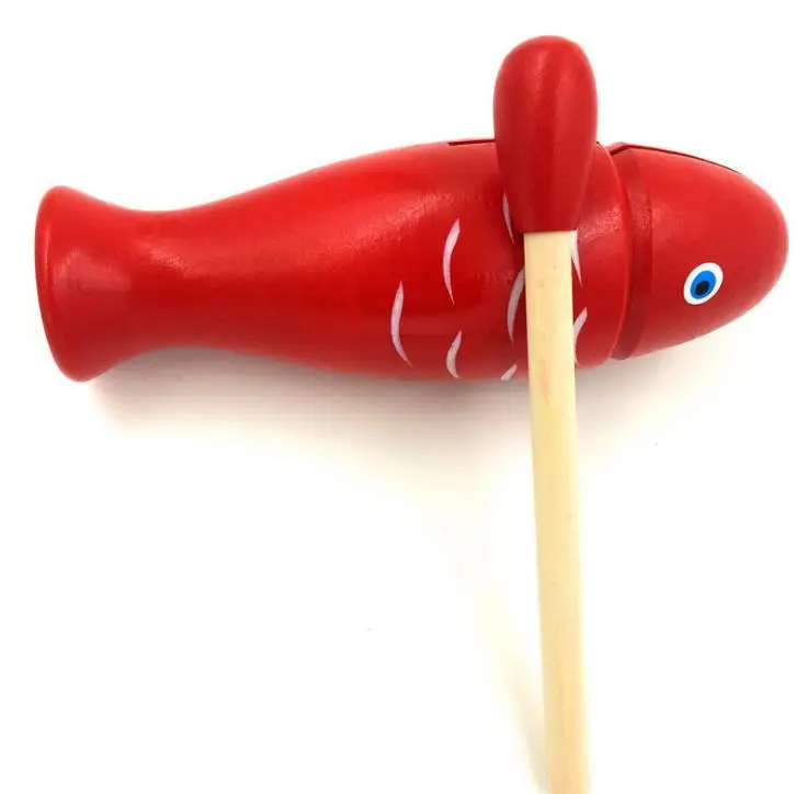 14,5 см красные деревянные рыбы ударный инструмент Шум чайник для детей подарок развивающие игрушки творческие деревянные игрушки