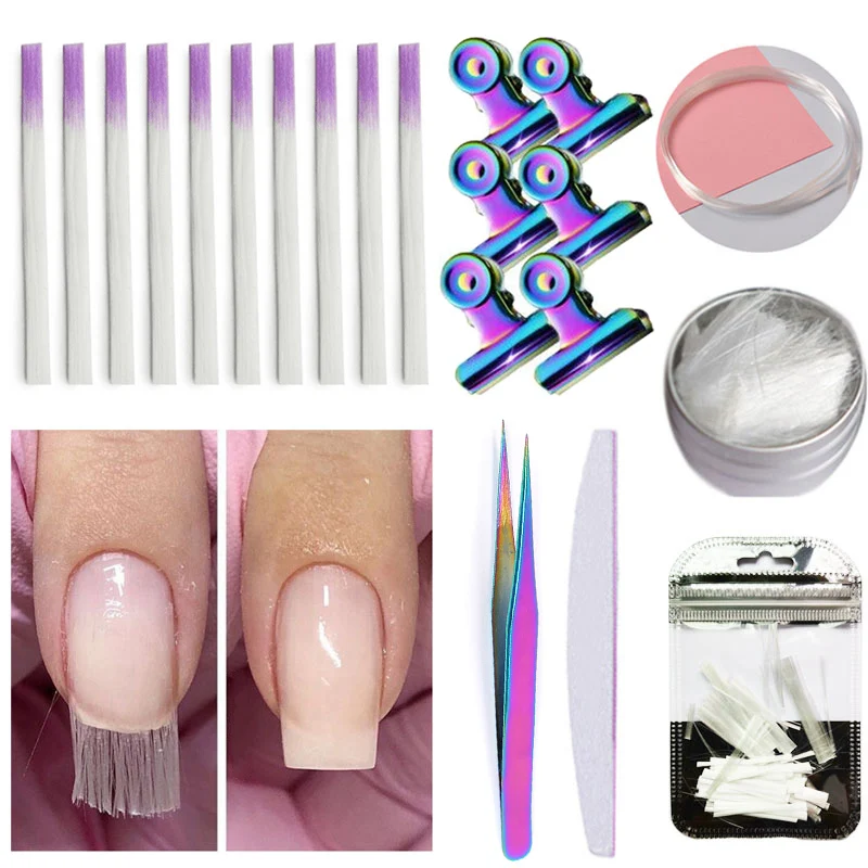 

Professional Nail Salon Fiberglass Nails Extension Kit with Tweezers Clip File Nail Building Manicure Tools
