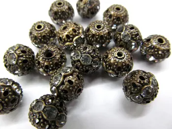 

100pcs 8 10 12mm crystal ball,rhinestone ball, barrel tone brass/ant gold antique gunmetal black with rhinestone