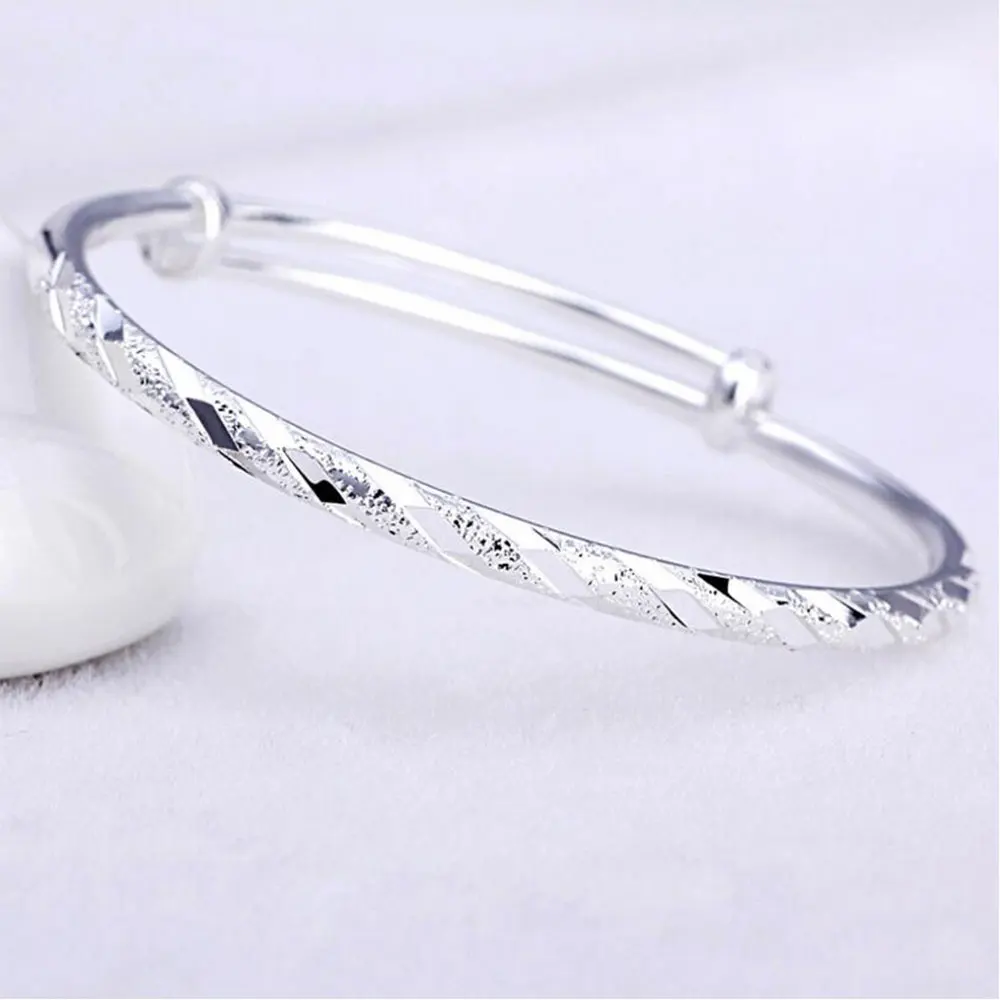 

anenjery Vintage 925 Sterling Silver Bangles Scrub Meteor Shower Adjustable Bangles pulseras For Women Valentines Gift S-B58