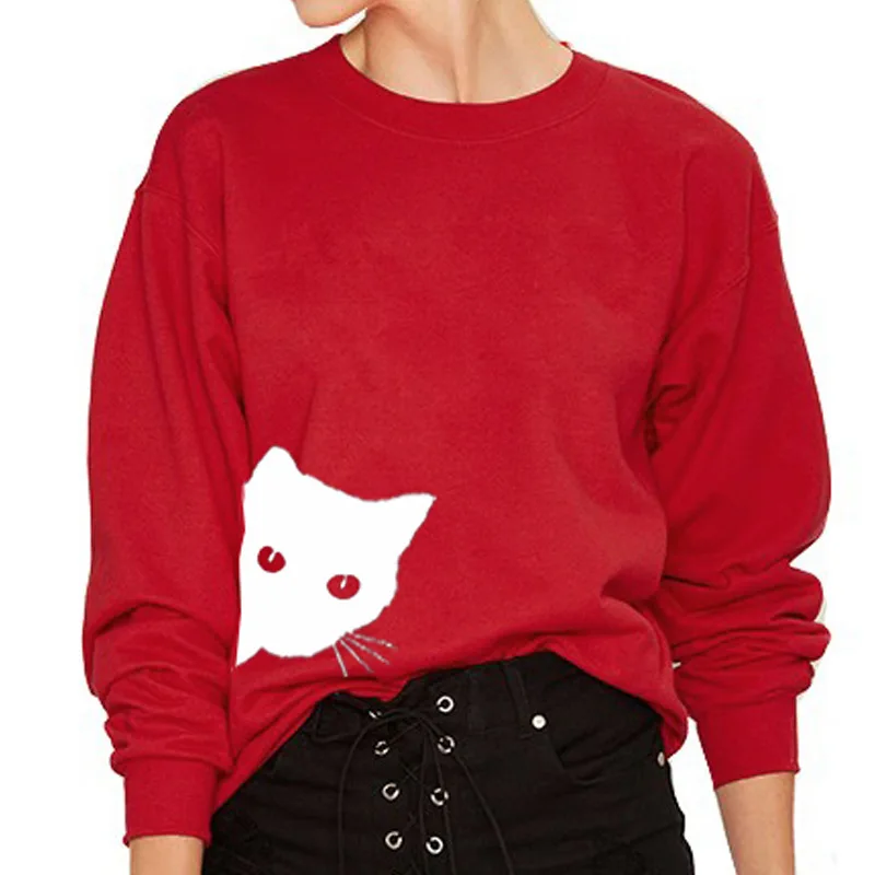 

Europe and American style cartoon cat pullover woman sweatshirt long sleeve casual slim o-neck female sweatshirt plus size2