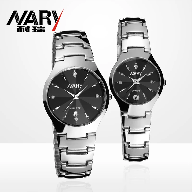 Люксовый бренд Nary часы Мужские кварцевые бизнес моды случайные часы полная сталь Дата женщины любовник пара 30 м водонепроницаемый wristwatche