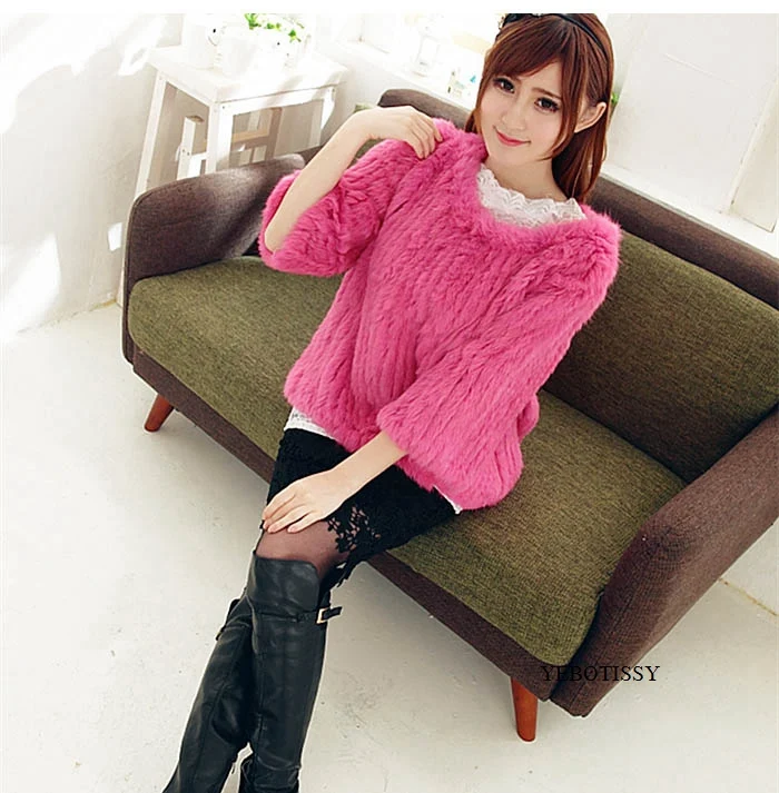 knitted rabbit fur poncho jacket for spring autumn femme (2)