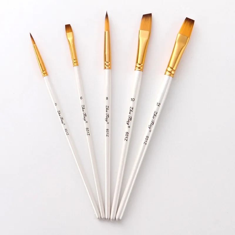 Acrylic Artist Watercolor Pen Nylon Hair Oil Painting Brush Set White Handle