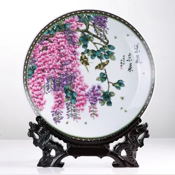Jingdezhen ceramic decorative plate hanging plate ziqidonglai new Chinese living room decoration decoration shelf Jingdezhen ceramic decorative plate hanging plate ziqidonglai new Chinese living room decoration decoration shelf