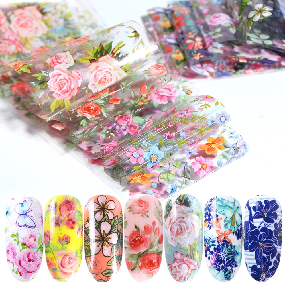 10pcs-Nail-Foil-Polish-Stickers-Mix-Rose-Flower-Transfer-Foil-Nails-Decal-Sliders-For-Nail-Art
