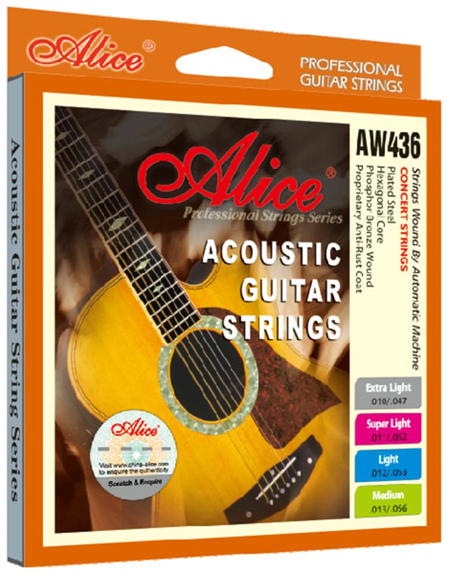 Acoustic Guitar Strings Colorful Ball End 010/047 inch Plated Steel Phosphor Bronze Wound Alice