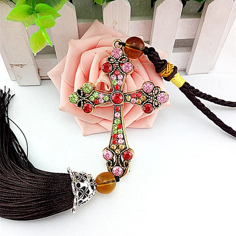 

Metal And Crystal Diamond Cross Jesus Christian Car Rearview Mirror Car Pendant Car Styling Accessories Car Decoration