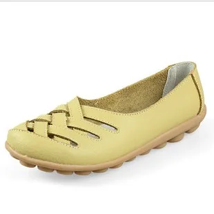 Женская обувь; Летняя обувь в горошек; обувь для мам; кожаная обувь; тканые рукава; мягкая подошва; Zapatos casuales de las mujeres - Цвет: Цвет: желтый