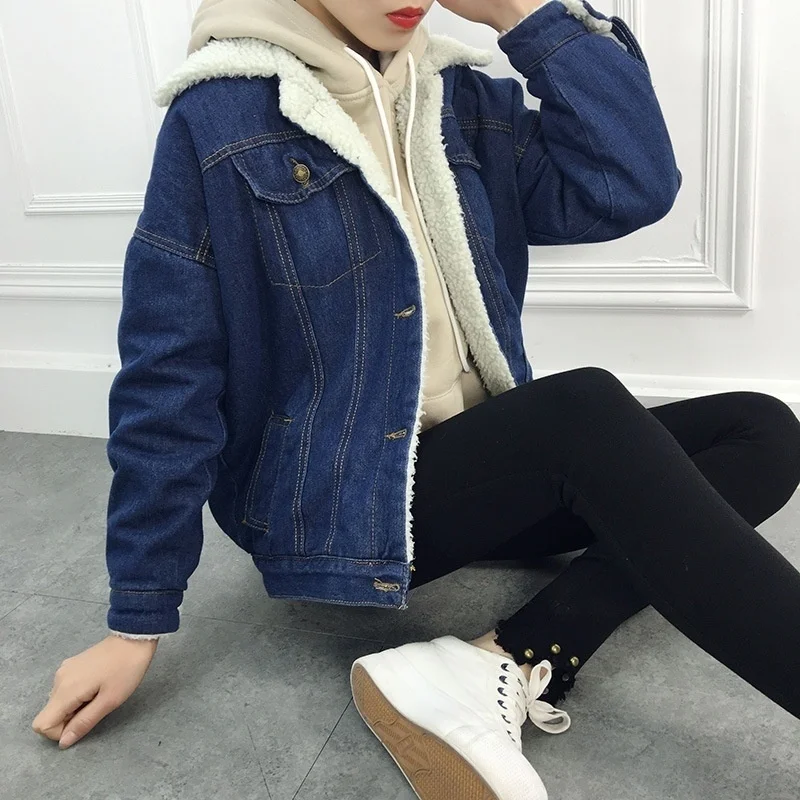 Nouvelle Chaud Laine Poches 2018 Manteau Veste Manches Large Longues Outwear Zogaa D'agneau Jeans Denim Black En Avec Femmes blue 4 C4dxdAnqOw
