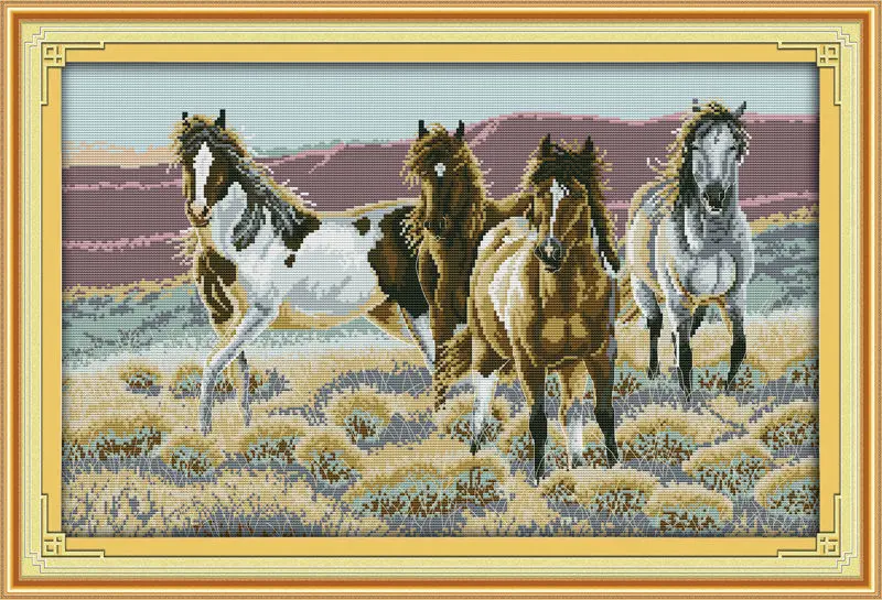 

The four horses Printed on Canvas DMC Counted Chinese Cross Stitch Kits printed Cross-stitch set Embroidery Needlework