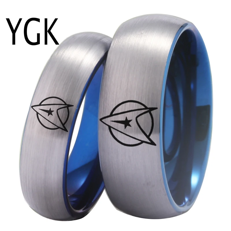 YGK Couple Wedding Jewelry For Lovers Couple Tungsten Ring Silver With Blue Tungsten Men Wedding Ring Star Trek Design Gift Ring