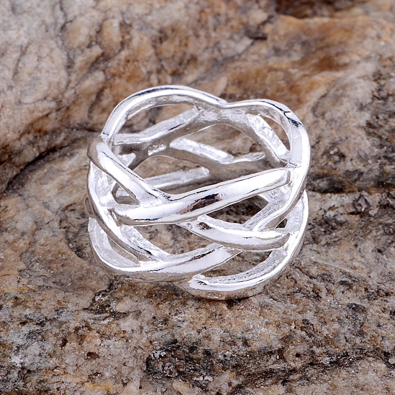 

light shiny interlaced Wholesale silver plated ring 925 Fashion jewelry Silver Ring KBDVKKVR