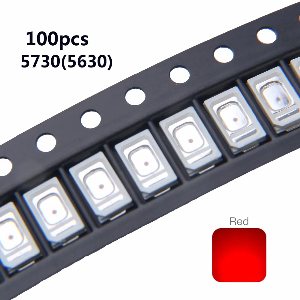 100 шт. SMD чип светодиодный 5730 5630 красный 0,2 Вт поверхностное крепление SMT бисер 0,2 Вт 60ма DC 2 в ультра яркий светильник светодиод 625nm светодиодный светильник
