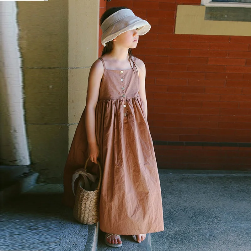 Фирменный спальный мешок для детей; Девушки Макси платье летняя детская одежда из хлопка свободного кроя на бретельках, праздничное платье для девочек; одежда для малышей; платье принцессы,#3864