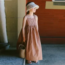 Фирменный спальный мешок для детей; Девушки Макси платье летняя детская одежда из хлопка свободного кроя на бретельках, праздничное платье для девочек; одежда для малышей; платье принцессы,#3864