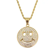 

Hellojewel Iced Out Smiling Face Pendant Necklace for Women Men Jewelry Dance Charm Franco Men Chain Necklace Wholesale