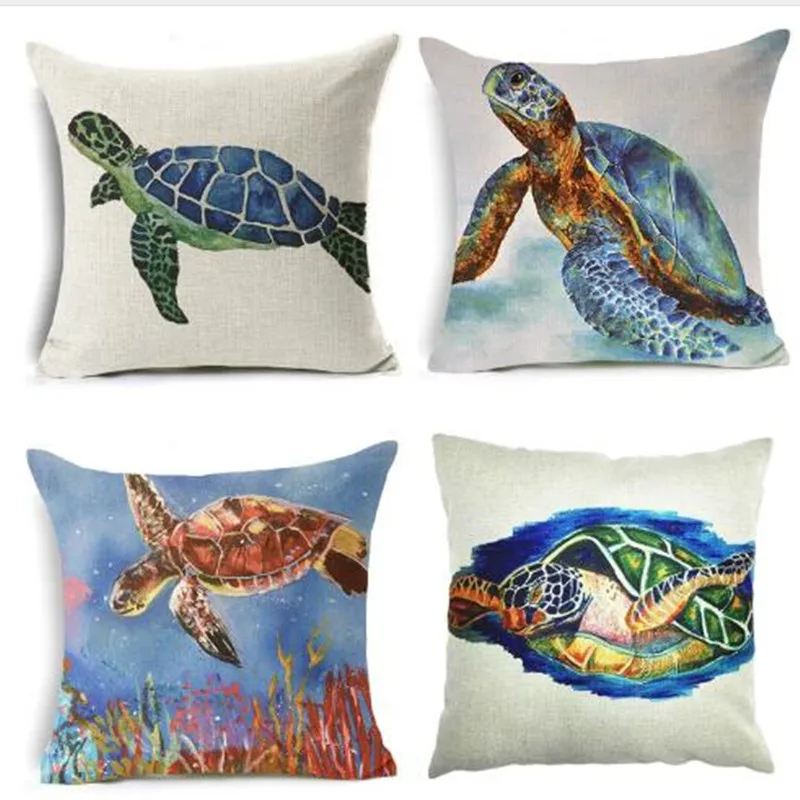 

Cute&Lovely Cotton Linen Pillow Case Sea Pillow Case 18x18 inches Animal Turtle Waist Throw Pillow Cover