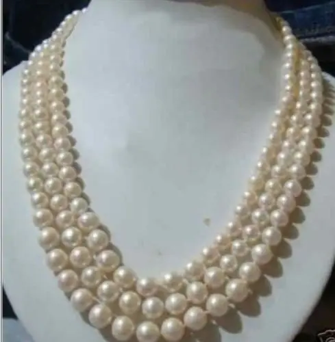 

ddh001929 triple strands8-10mm south sea white pearl necklace