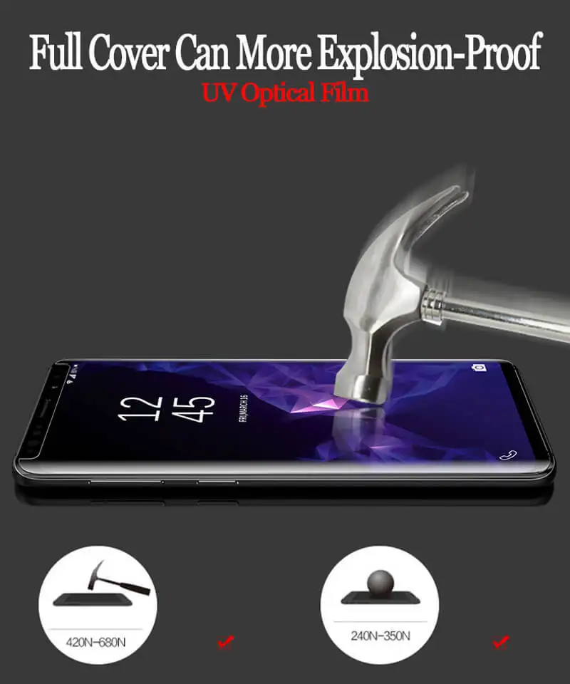 2pcs Screen Protector For Samsung S7 edge S8 Plus Note8 9 Curved Tempered Glass Liquid Full Glue UV Glass Light for Galaxy S9Plus (5)