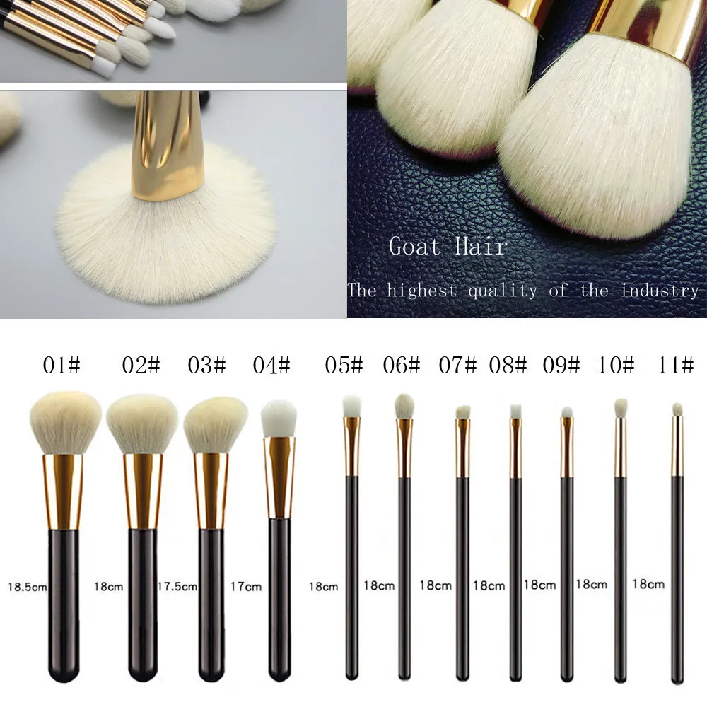 

11 Pcs Makeup Brush Goat Hair Eye Shadow Cosmetics Blending Brush Bag Tool Profesional Foundation Blusher Eyeshadow Lips