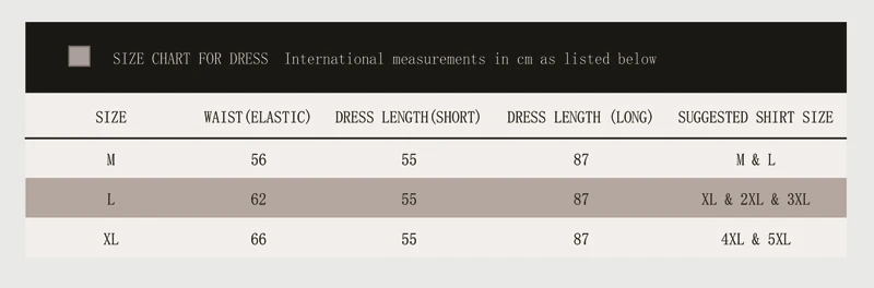 成人舞裙 Dress Size Chart