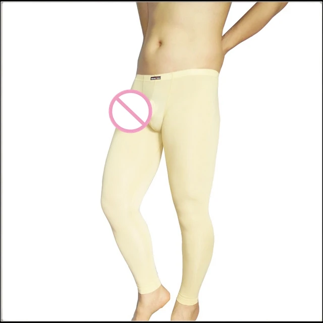 Men's Comfortable Open Hole Penis Sleeve Long johns Male Leggings Silky Sexy Penis s trousers ultra-thin Undearpants Long Johns
