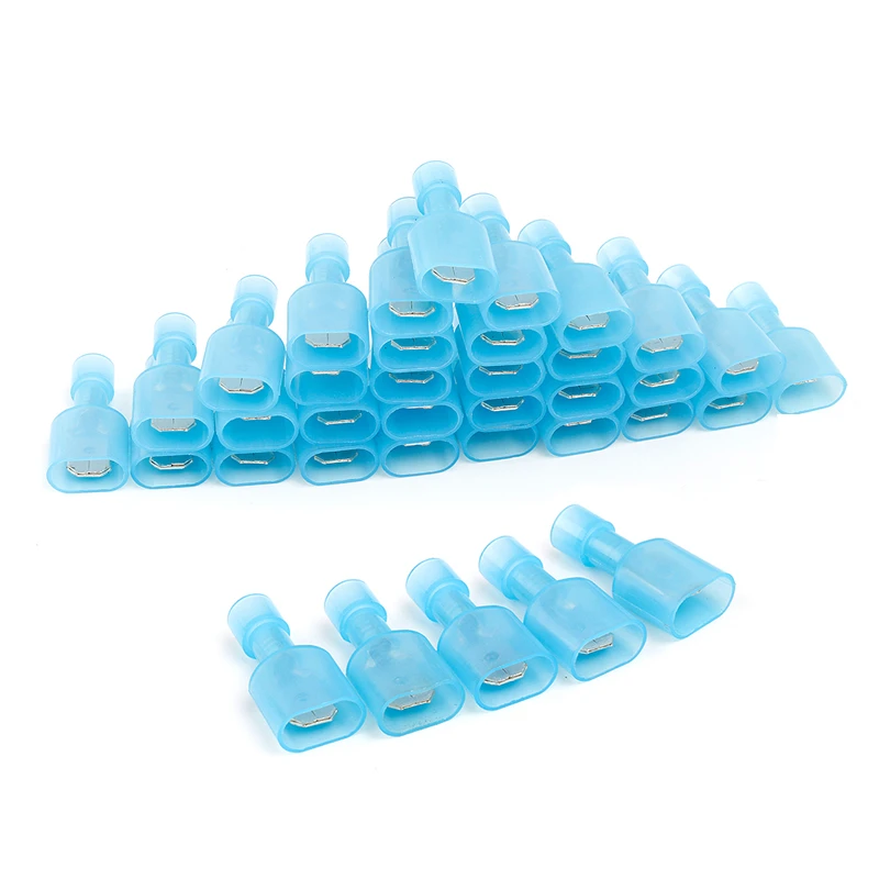 50pcs 16 14AWG Blue Fully Insulated Wire Cable Connector Crimp Spade