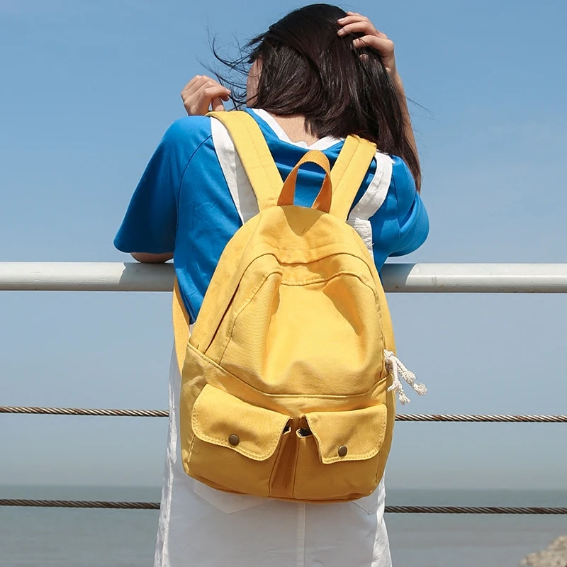 Mochila de lona lavada con bolsillos dobles informal de madera de Luna, Mochila escolar sólida para niñas, Mochila para estudiantes, Mochila de viaje, Mochila Mochila de lona lavada con bolsillos dobles informal de madera de Luna, Mochila escolar sólida para niñas, Mochila para estudiantes, Mochila de viaje, Mochila