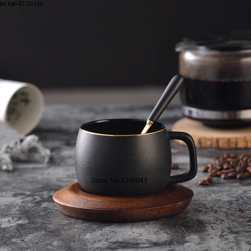 Northern European Scrub Ceramic Coffee Cup Creative gold coffee cup dish spoon set English afternoon tea red tea cups gift box Northern European Scrub Ceramic Coffee Cup Creative gold coffee cup dish spoon set English afternoon tea red tea cups gift box