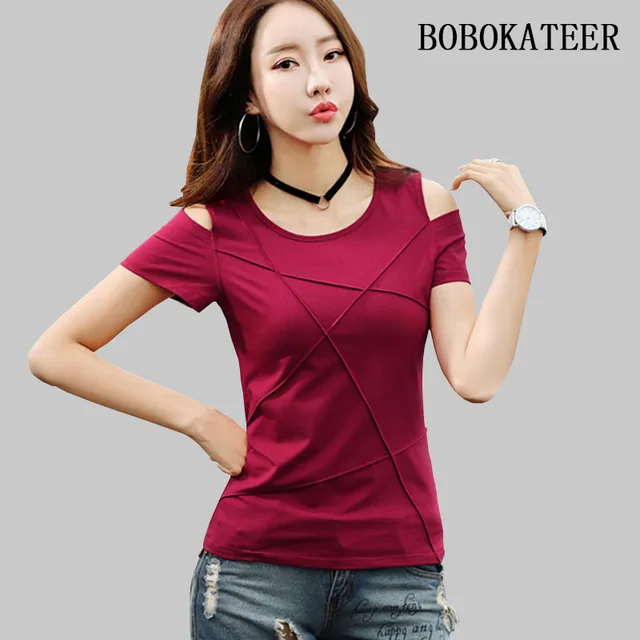 BOBOKATEER plus size t shirt women tops tee shirt femme camisetas mujer 2018 off shoulder tshirt women t-shirt summer t shirts