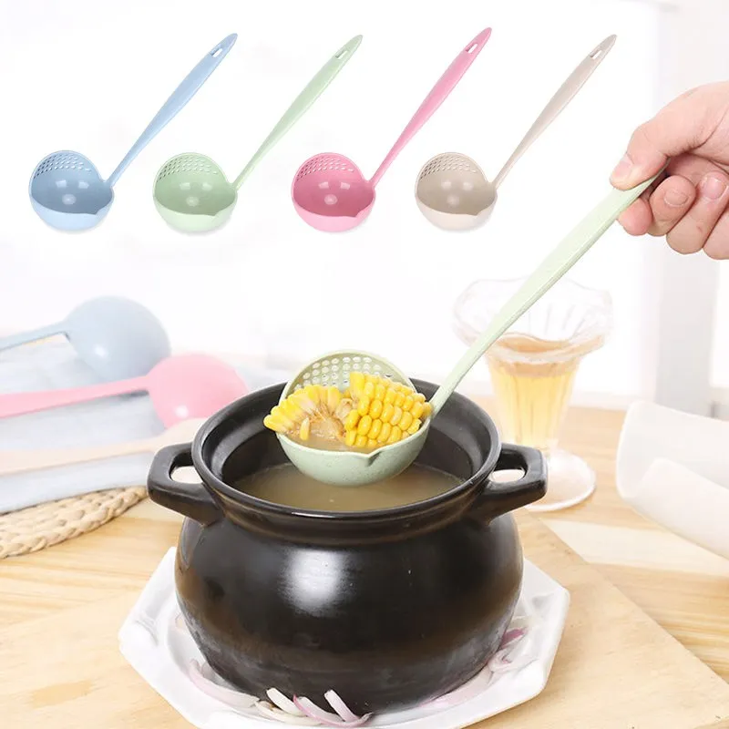 KCASA 1PC Wheat Straw Soup Spoon With Filter Table Creative Long Handle