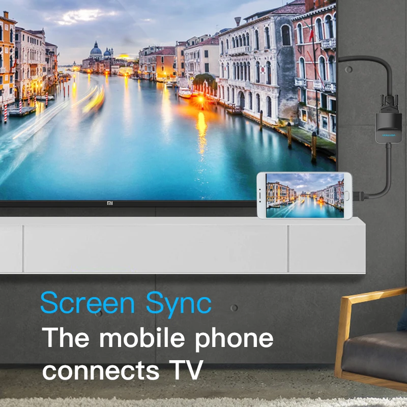 Адаптер Vention Micro HDMI в VGA конвертер с поддержкой телефона и ТВ экрана микрофоном
