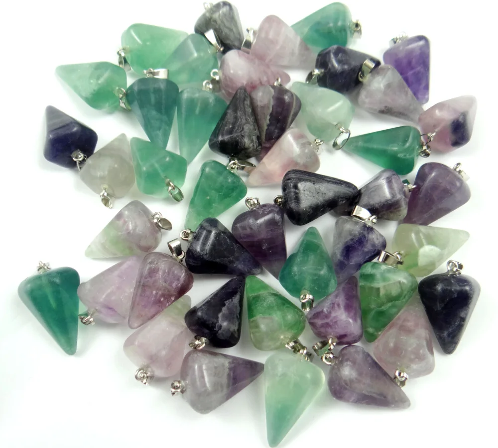 

Wholesale 12PCS Fashion Natural Fluorite Stone Hexagon Pyramis Pendant Pendulum Charms For Jewelry Making Free Shipping