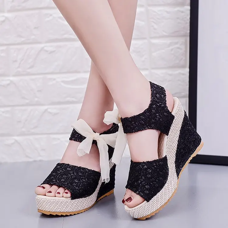 

Women shoes 2019 new fashion professional women sandals wedge with thick lace mousse and magic stickers women shoes LX010
