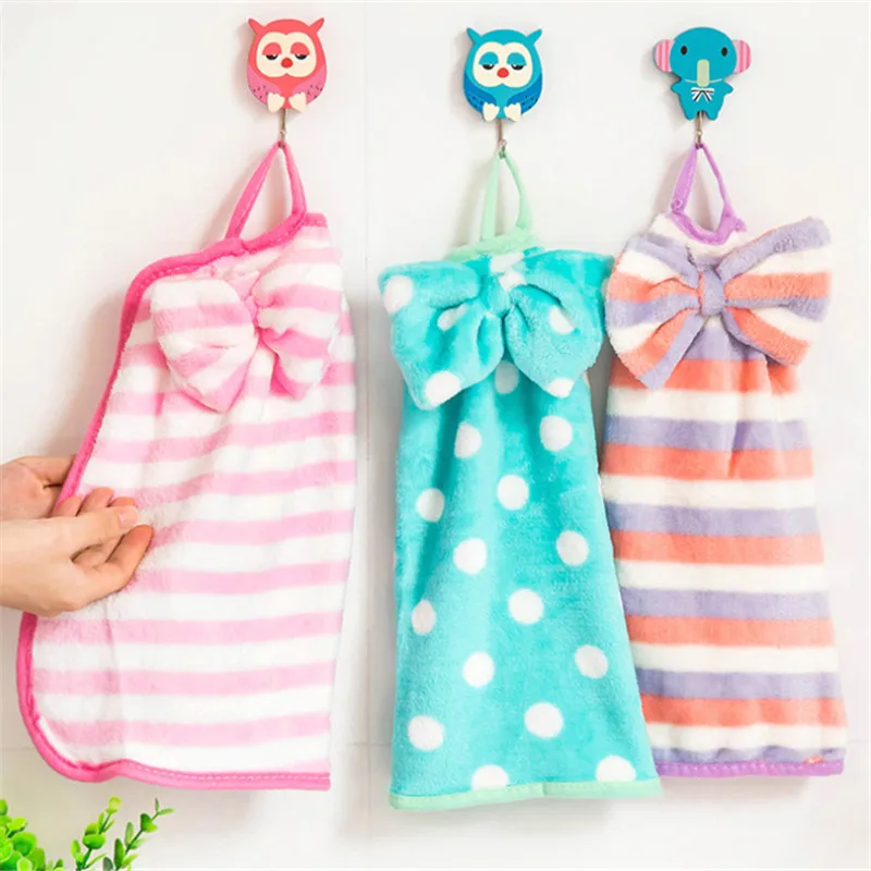 4pcs Cute Bowknot Hand Towel Cleaning Cloth Soft Towels For Kitchen