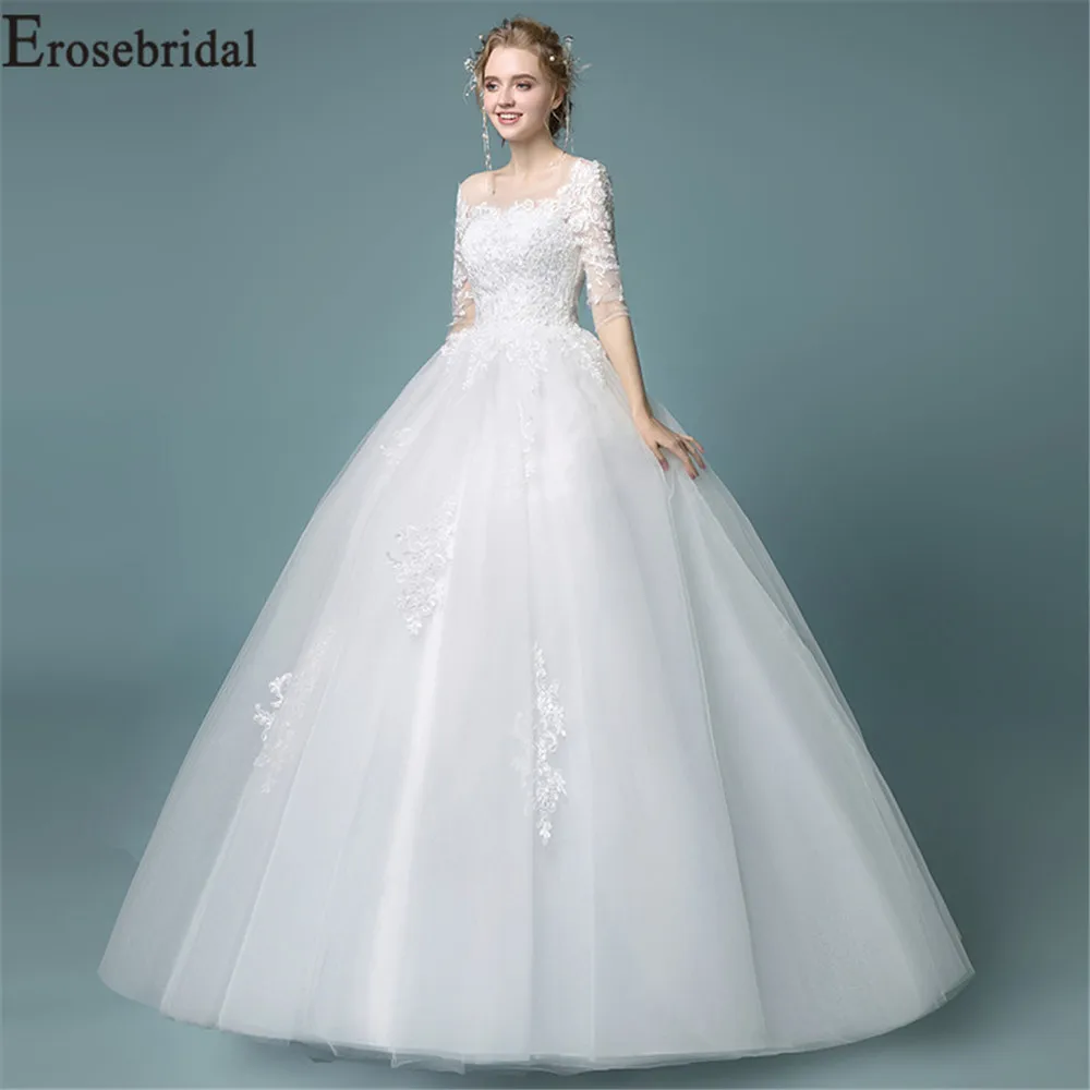 Erosebridal Новое поступление винтажные Свадебные платья 2019 на шнуровке Свадебные платья Тюль Для женщин Формальное свадебное платье с рукавом