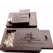 Дерево орех флэш-накопитель. usb 2,0 Версия, может выгравировать логотип компании на ключ и коробку