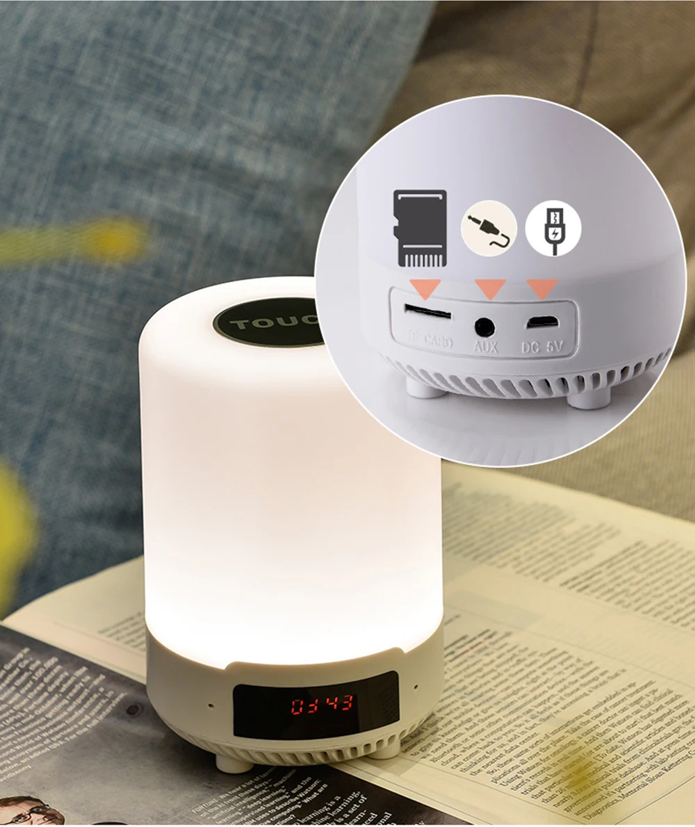Candeeiro de Mesa Lâmpada de Cabeceira Speaker sem Fio Luz da Noite Recarregável Colorido Levou Quarto Lâmpada Bluetooth Pode Definir um Alarme 17 de mesa quarto lâmpada de cabeceira lâmpada