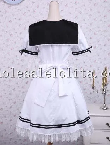 Специальное предложение Топ Мода натуральный Атлас длиной до колена бальное платье матросский воротник короткий хлопок школа Лолита платье