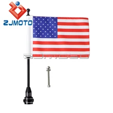 Motorcycle Black Flagpole Rear Side Mount Flag USA Flag For Harley Cafe Racer Chopper Bobber