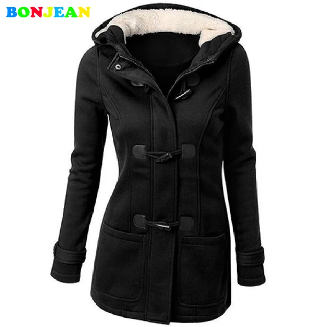BONJEAN Women's Winter Classic Style Flocked Hooded Toggle Duffle ...