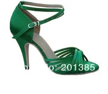 New Women Green Satin Cross Straps Ballroom Latin Dance font b Shoes b font Wholesale font