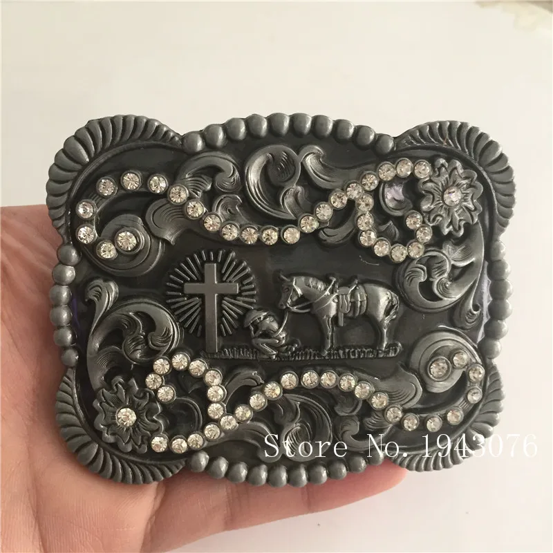 

Retail New High Quality Cool 3D Silver Horse Cross Western Cowboy Belt Buckle with 160g Metal Men's Belt Head Fit 4cm Wide Belt