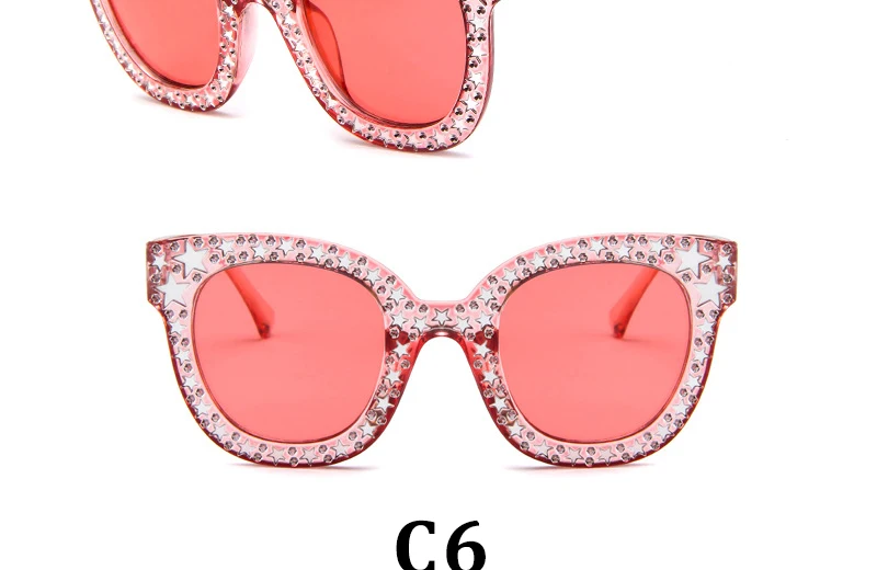 Shiny Stars Sunglasses Women Vintage Retro Square Shape Oversized Sun Glasses Fake Rhinestone Star Shades UV Protection oversized square sunglasses