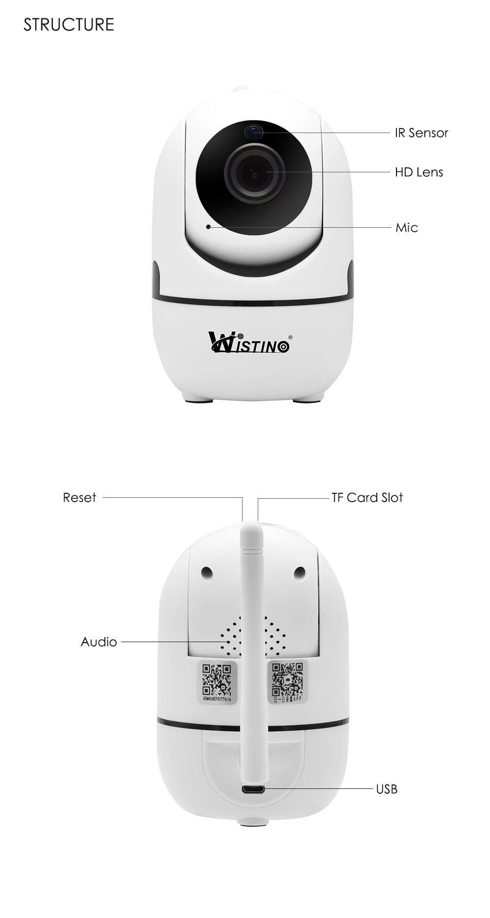 Wistino CCTV  Wireless IP Camera  Auto Tracking 720P Surveillance Security Home Camera Indoor PTZ Video Baby Monitor Wifi Night Vision (12)