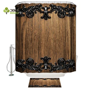 

Dearhouse Wood Grain Shower Curtain Bath Sets With Rugs 2 Piece Bathroom Set Shower Curtain Sets Outdoor House Rings Funny Cloth