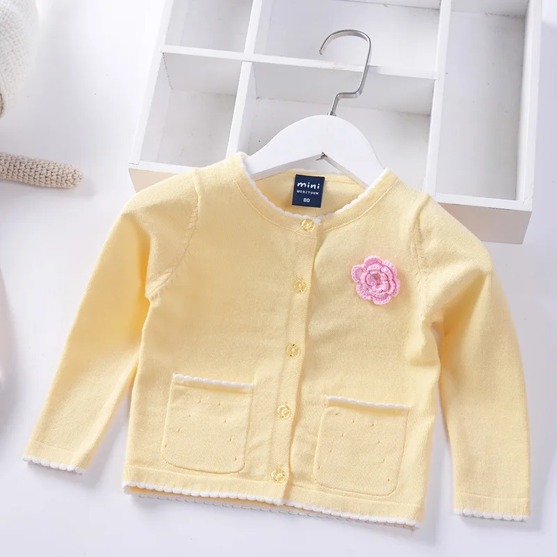 Yellow Однотонный кардиган с цветами для девочек; вязаные свитера; детская одежда - Color: Yellow