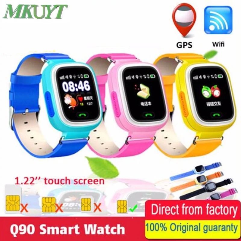 

MKUYT Q90 GPS Phone Positioning Children Kids Smart Watch 1.22 Inch Color Touch Screen with WIFI SOS WristWatch PK Q80 Q50 Q60