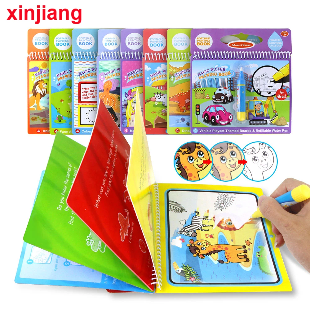 8 Types Magic Water Drawing Book Writing Doodle Book Coloring Board For Children Painting Mat Early Educational Toy for Kids }